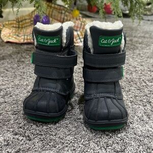 Cat & Jack Black Boots with Green Trim